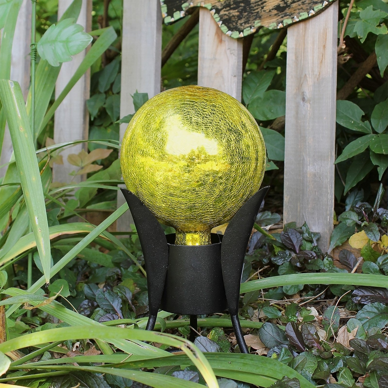 ACHLA Gazing Globe 6in Lemon Drop Crackle Glass | Outdoor Garden & Patio Decor | 6 x 6 x 8 in | Model G6-Y-C
