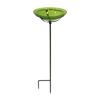 ACHLA Fern Green Crackle Glass Bowl with Stand | 12.5in Diameter Outdoor Garden Decor | Patio & Yard Accent | 12.5 x 12.5 x 3 in | Model GBB-05