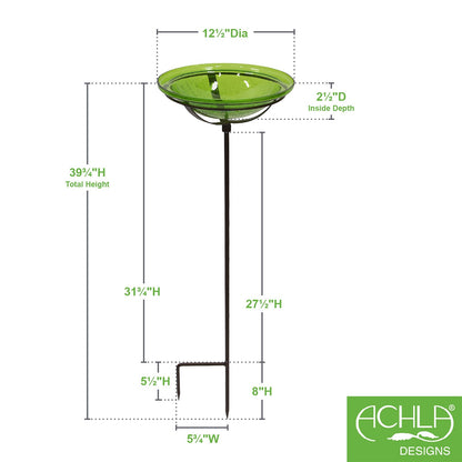 ACHLA Fern Green Crackle Glass Bowl with Stand | 12.5in Diameter Outdoor Garden Decor | Patio & Yard Accent | 12.5 x 12.5 x 3 in | Model GBB-05