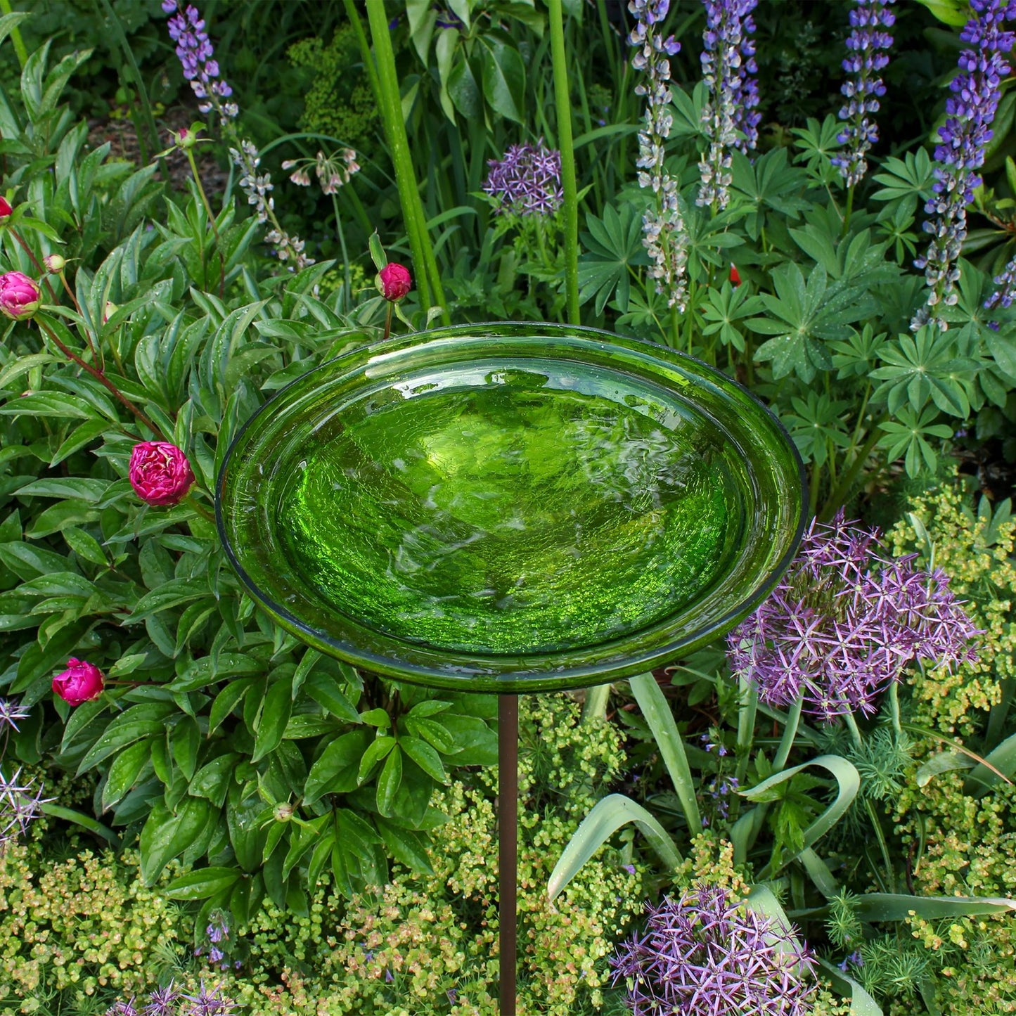 ACHLA Fern Green Crackle Glass Bowl with Stand | 12.5in Diameter Outdoor Garden Decor | Patio & Yard Accent | 12.5 x 12.5 x 3 in | Model GBB-05