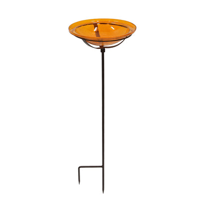 ACHLA Mandarin Crackle Glass Bowl with Stand | 12.5in Diameter Outdoor Garden Decor | Roman Bronze Finish | 12.5 x 12.5 x 3 in | Model GBB-06