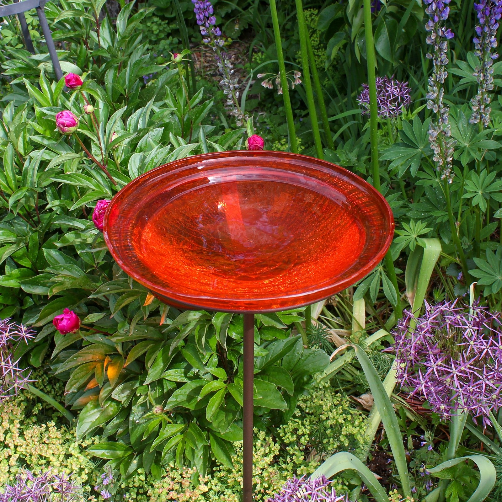 ACHLA Mandarin Crackle Glass Bowl with Stand | 12.5in Diameter Outdoor Garden Decor | Roman Bronze Finish | 12.5 x 12.5 x 3 in | Model GBB-06