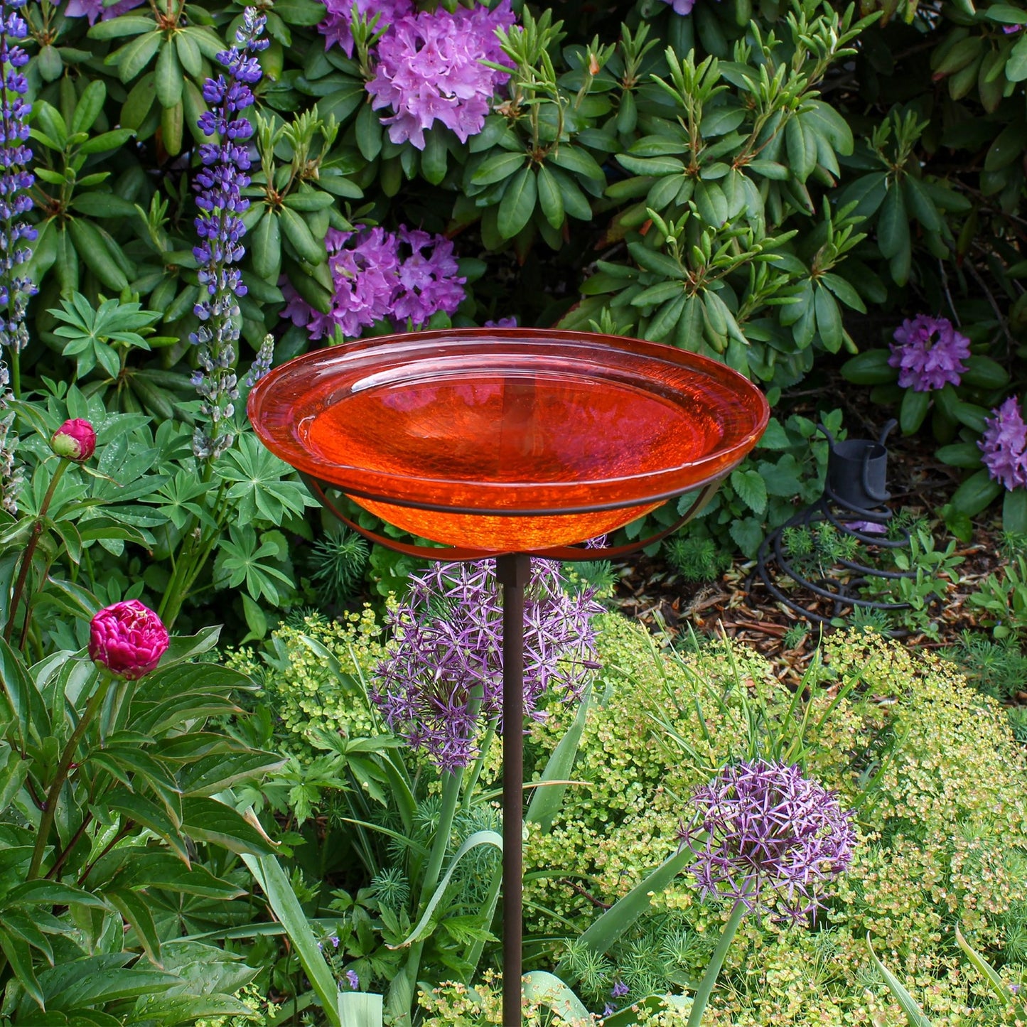 ACHLA Mandarin Crackle Glass Bowl with Stand | 12.5in Diameter Outdoor Garden Decor | Roman Bronze Finish | 12.5 x 12.5 x 3 in | Model GBB-06
