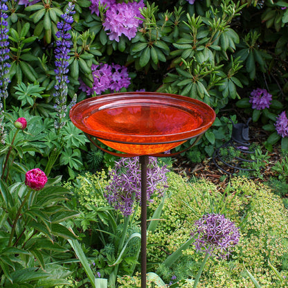 ACHLA Mandarin Crackle Glass Bowl with Stand | 12.5in Diameter Outdoor Garden Decor | Roman Bronze Finish | 12.5 x 12.5 x 3 in | Model GBB-06