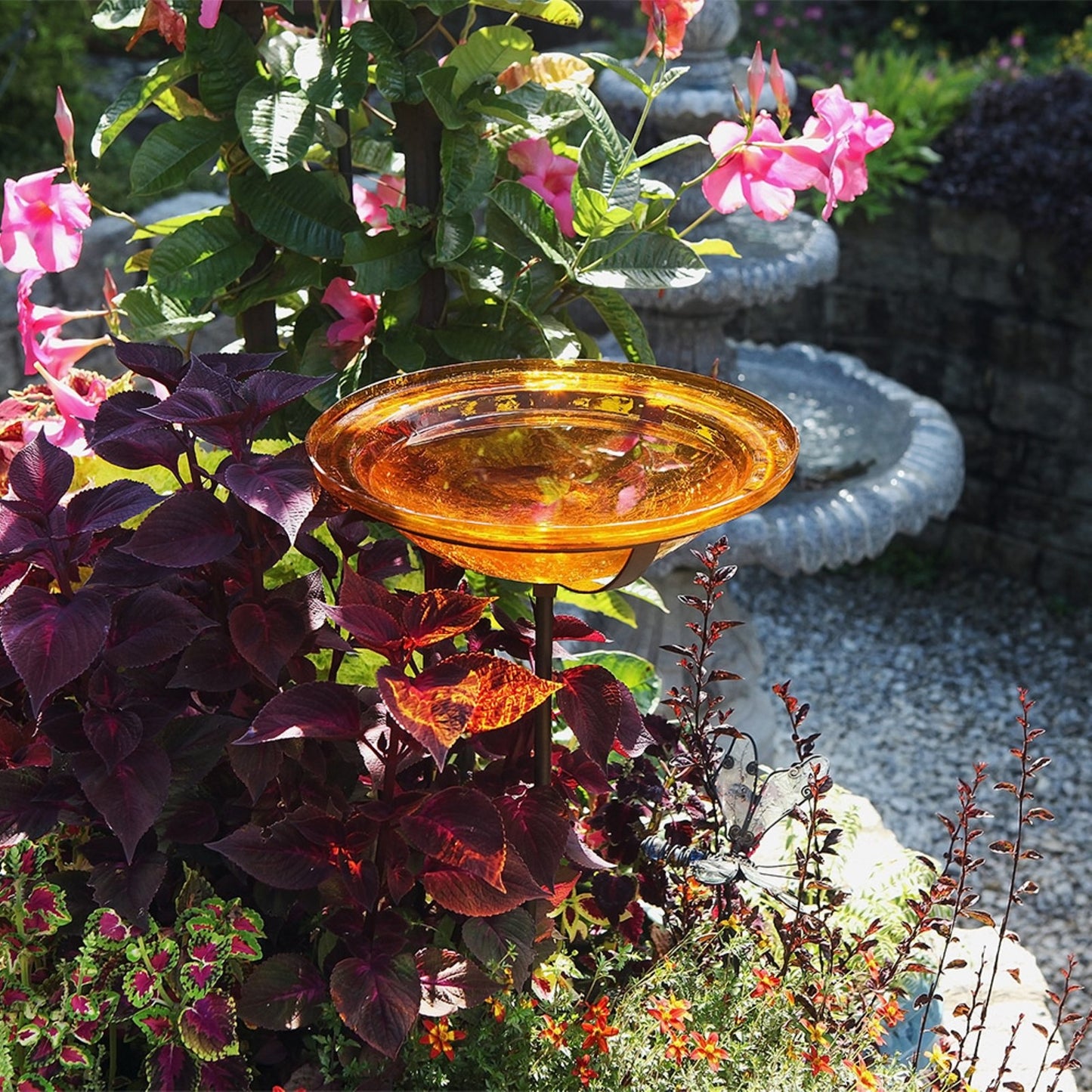 ACHLA Mandarin Crackle Glass Bowl with Stand | 12.5in Diameter Outdoor Garden Decor | Roman Bronze Finish | 12.5 x 12.5 x 3 in | Model GBB-06