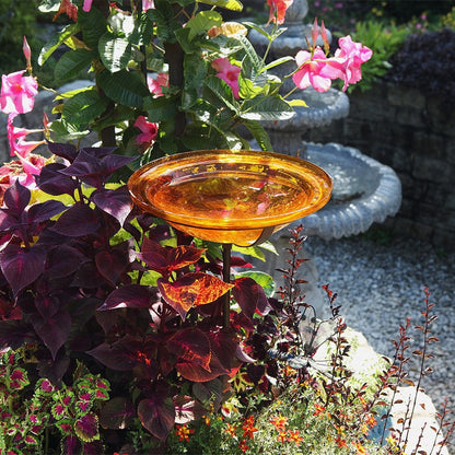 ACHLA Mandarin Crackle Glass Bowl with Stand | 12.5in Diameter Outdoor Garden Decor | Roman Bronze Finish | 12.5 x 12.5 x 3 in | Model GBB-06
