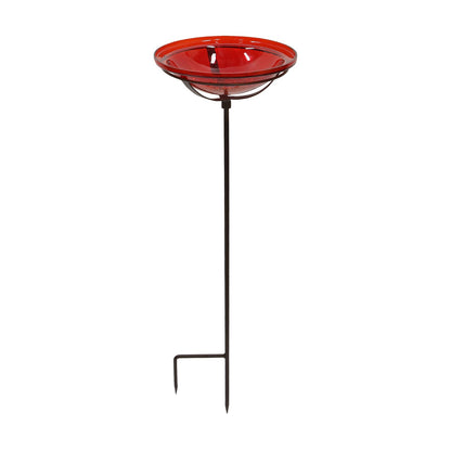 ACHLA Red Crackle Glass Bowl with Stand | Roman Bronze Metal Cradle | Garden & Patio Decorative Accent | 12.5 x 12.5 x 3 in | Model GBB-09