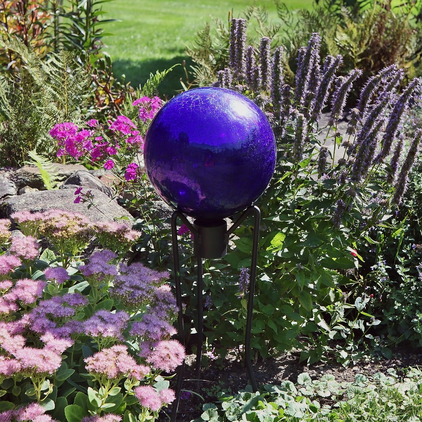 ACHLA Gazing Globe Stand 25in H Spiked | Wrought Iron Black Powder Coat | Garden & Yard Display | 10 x 10 x 25 in | Model GBS-05