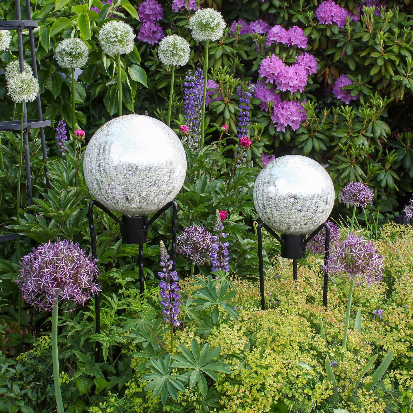ACHLA Gazing Globe Stand 31in Spiked | Wrought Iron Black Powder Coat | Garden & Yard Decor | 12 x 12 x 31 in | Model GBS-06