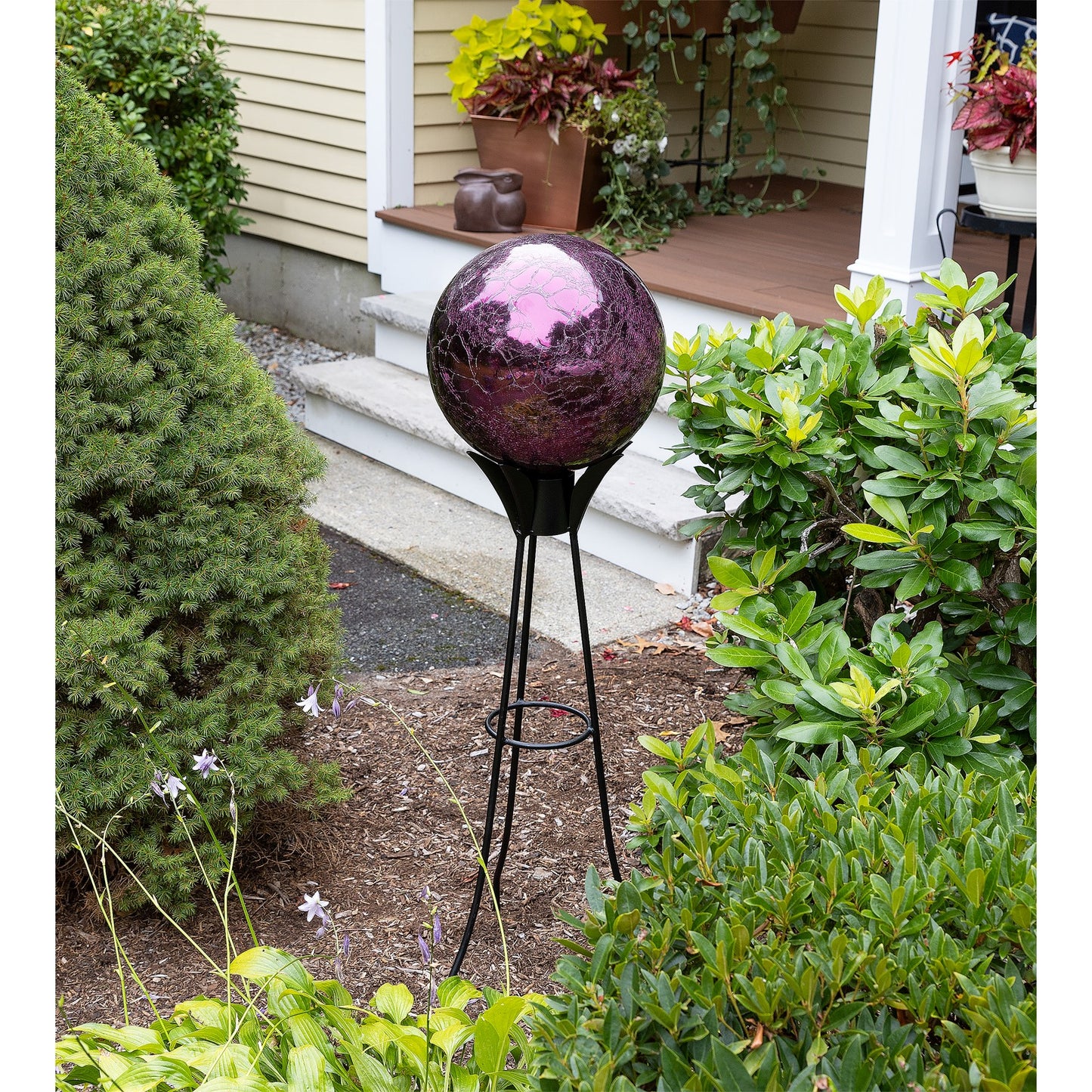 ACHLA Gazing Globe Stand 34in Spiked | Wrought Iron Black Powder Coat | Garden, Patio & Yard Decor | 34 x 13 x 13 in | Model GBS-08