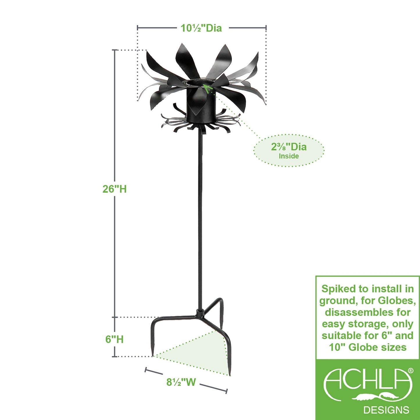 ACHLA Petals Gazing Globe Stand | Wrought Iron Black Powder Coat | Garden & Flowerbed Decor | 12 x 12 x 43 in | Model GBS-13