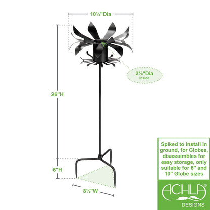 ACHLA Petals Gazing Globe Stand | Wrought Iron Black Powder Coat | Garden & Flowerbed Decor | 12 x 12 x 43 in | Model GBS-13