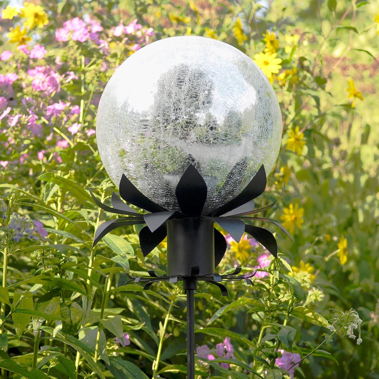 ACHLA Petals Gazing Globe Stand | Wrought Iron Black Powder Coat | Garden & Flowerbed Decor | 12 x 12 x 43 in | Model GBS-13