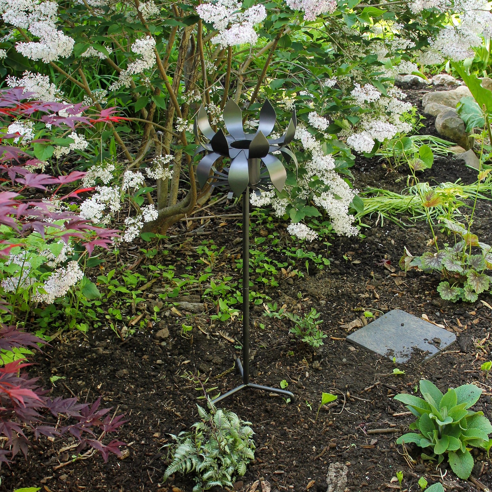 ACHLA Petals Gazing Globe Stand | Wrought Iron Black Powder Coat | Garden & Flowerbed Decor | 12 x 12 x 43 in | Model GBS-13