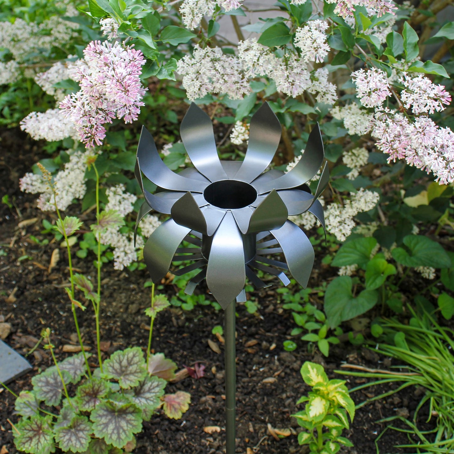 ACHLA Petals Gazing Globe Stand | Wrought Iron Black Powder Coat | Garden & Flowerbed Decor | 12 x 12 x 43 in | Model GBS-13