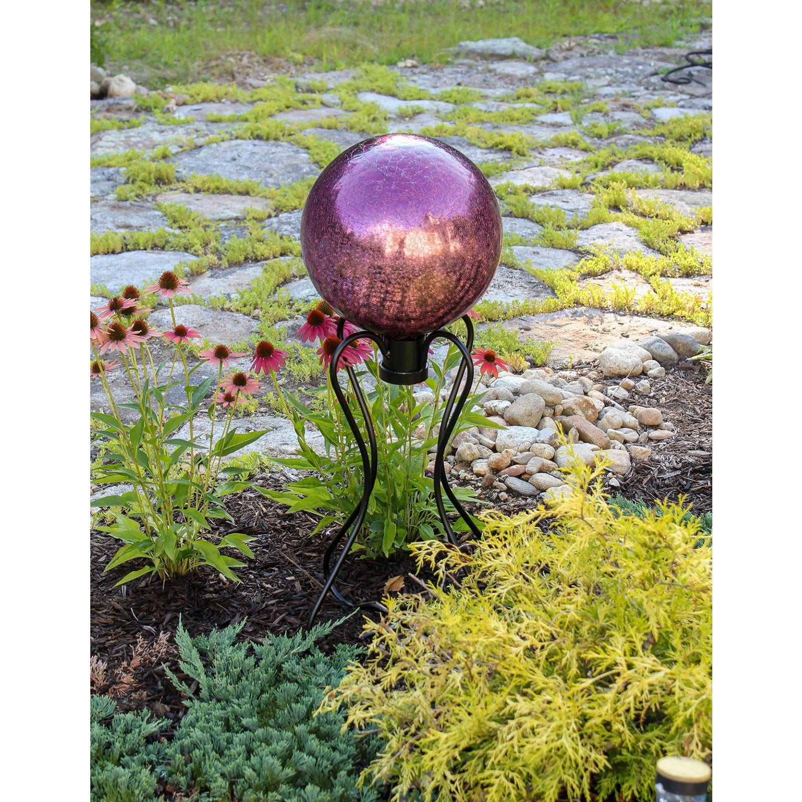 ACHLA Daffodil Globe Stand 15in Wrought Iron Black Powder Coat | Garden & Patio Display | 15 x 15 x 21.5 in, Folding Storage | Model GBS-15
