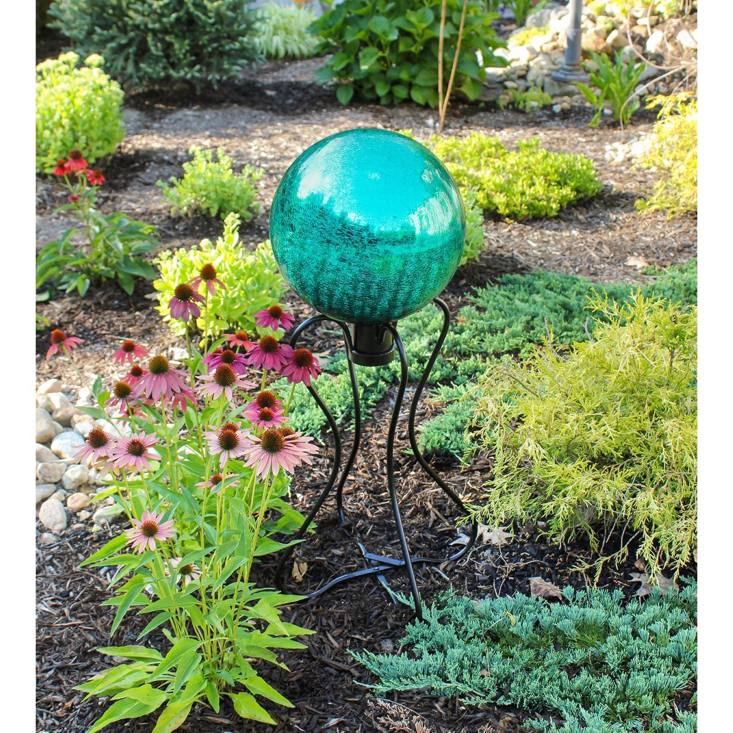 ACHLA Daffodil Globe Stand 15in Wrought Iron Black Powder Coat | Garden & Patio Display | 15 x 15 x 21.5 in, Folding Storage | Model GBS-15