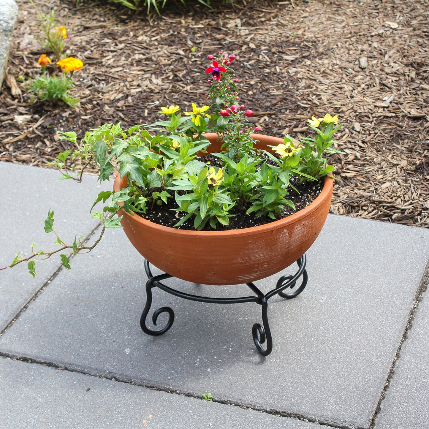 ACHLA Piazza 10in Plant Stand | Wrought Iron Black Powdercoat | Indoor & Outdoor Patio Plant Display | 12 x 12 x 4 in | Model GBS-23