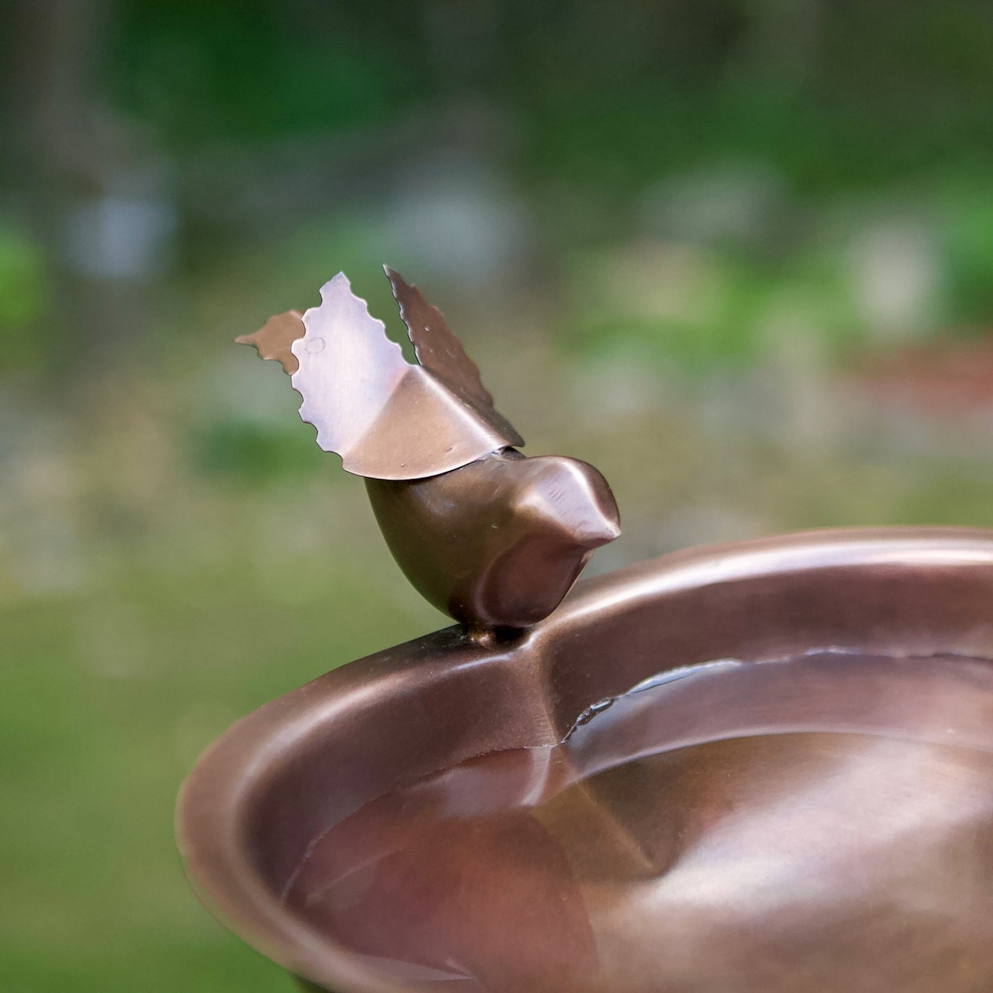 ACHLA Heart Shaped Birdbath Over Rail Bracket | Antique Copper Copper-Plated Stainless Steel Bowl and Black Wrought Iron Bracket | Model HBB-01-OR2