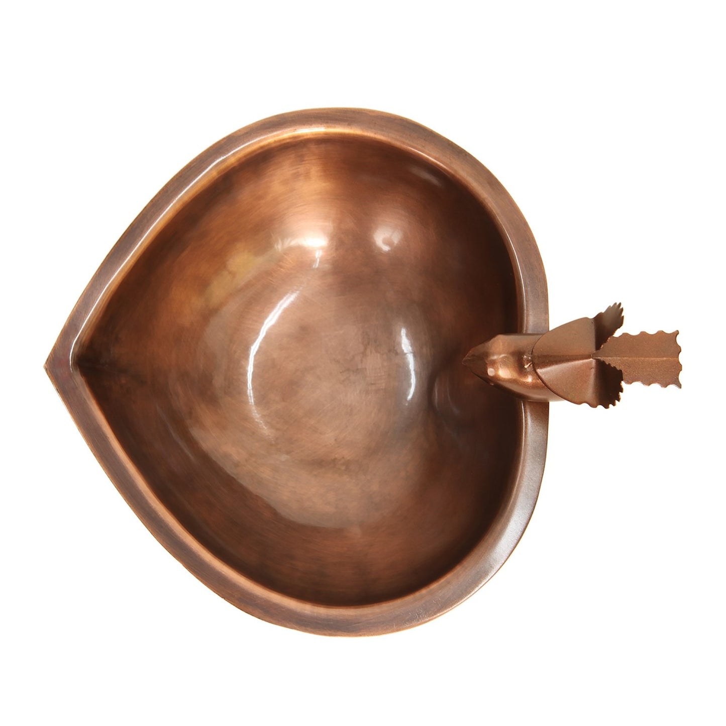ACHLA Heart Shaped Birdbath Over Rail Bracket | Antique Copper Copper-Plated Stainless Steel Bowl and Black Wrought Iron Bracket | Model HBB-01-OR2