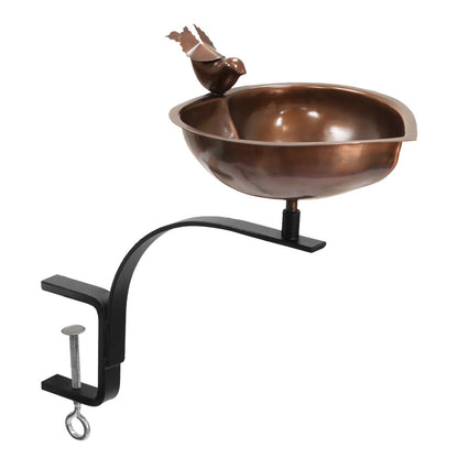 ACHLA Heart Shaped Birdbath with Rail Mount Bracket | Antique Copper Stainless Steel and Wrought Iron | Porch, Balcony & Deck | Model HBB-01-RM