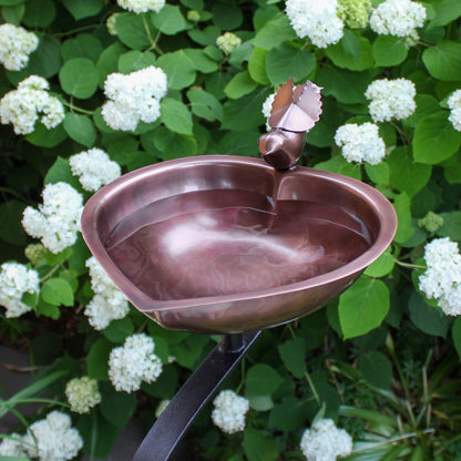 ACHLA Heart Shaped Birdbath with Rail Mount Bracket | Antique Copper Stainless Steel and Wrought Iron | Porch, Balcony & Deck | Model HBB-01-RM