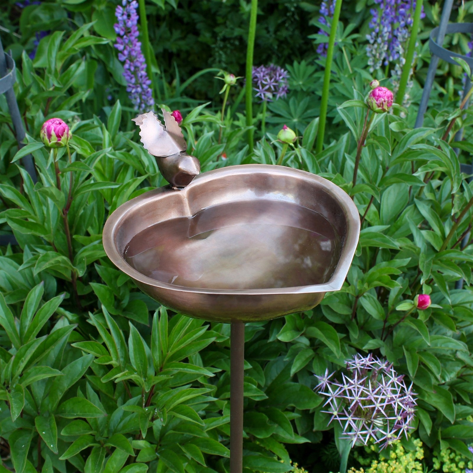 ACHLA Heart Shaped Birdbath with Stand | Antique Copper Plated Stainless Steel | Garden & Patio Water Feature | 9 x 9 x 39.5 in | Model HBB-01-S