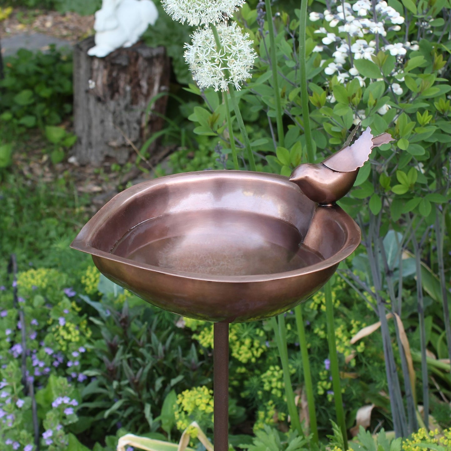 ACHLA Heart Shaped Birdbath with Stand | Antique Copper Plated Stainless Steel | Garden & Patio Water Feature | 9 x 9 x 39.5 in | Model HBB-01-S
