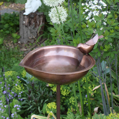 ACHLA Heart Shaped Birdbath with Stand | Antique Copper Plated Stainless Steel | Garden & Patio Water Feature | 9 x 9 x 39.5 in | Model HBB-01-S