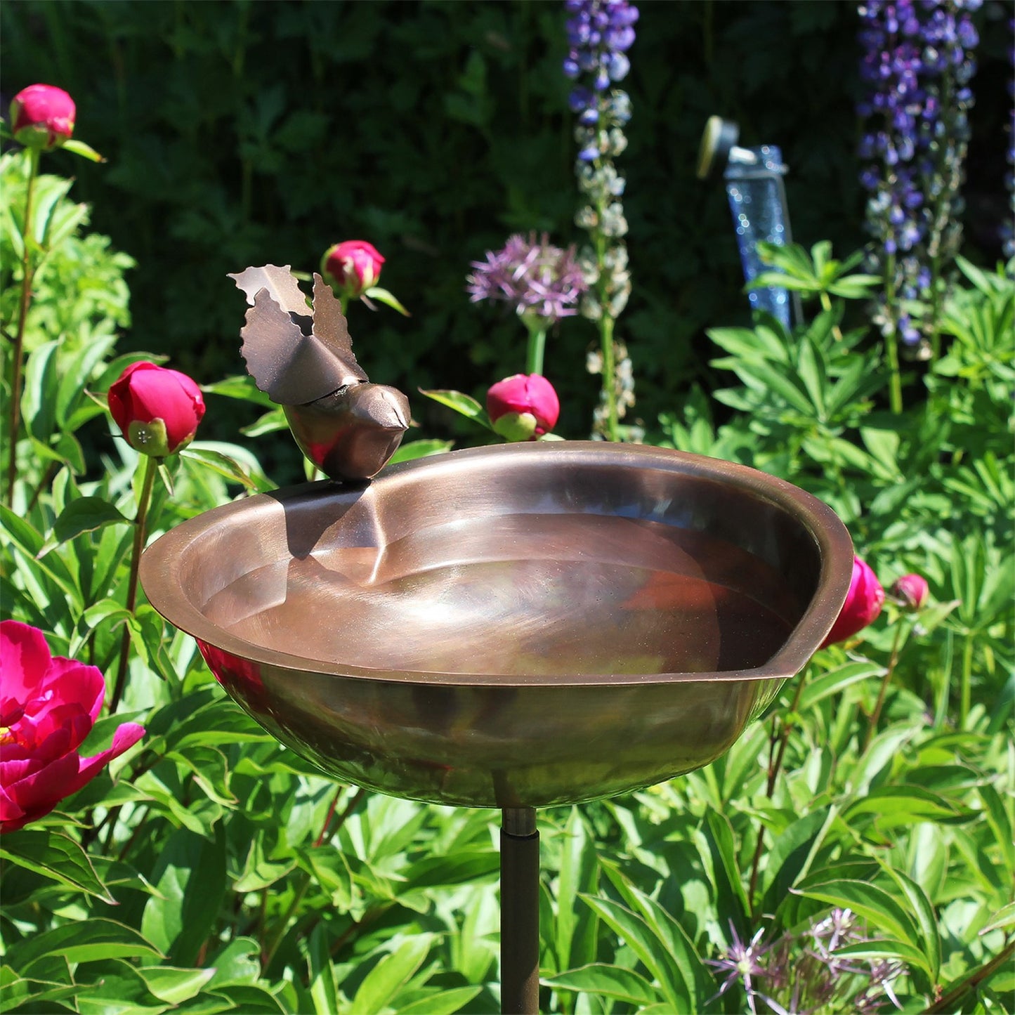 ACHLA Heart Shaped Birdbath with Stand | Antique Copper Plated Stainless Steel | Garden & Patio Water Feature | 9 x 9 x 39.5 in | Model HBB-01-S