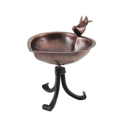 ACHLA Heart Shaped Birdbath with Tripod Stand | Antique Copper Stainless Steel and Black Wrought Iron | Garden & Patio Bird Bath | Model HBB-01-TR