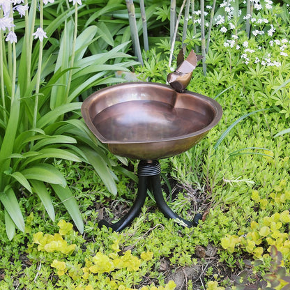 ACHLA Heart Shaped Birdbath with Tripod Stand | Antique Copper Stainless Steel and Black Wrought Iron | Garden & Patio Bird Bath | Model HBB-01-TR