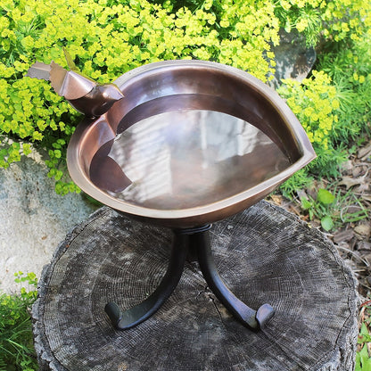 ACHLA Heart Shaped Birdbath with Tripod Stand | Antique Copper Stainless Steel and Black Wrought Iron | Garden & Patio Bird Bath | Model HBB-01-TR