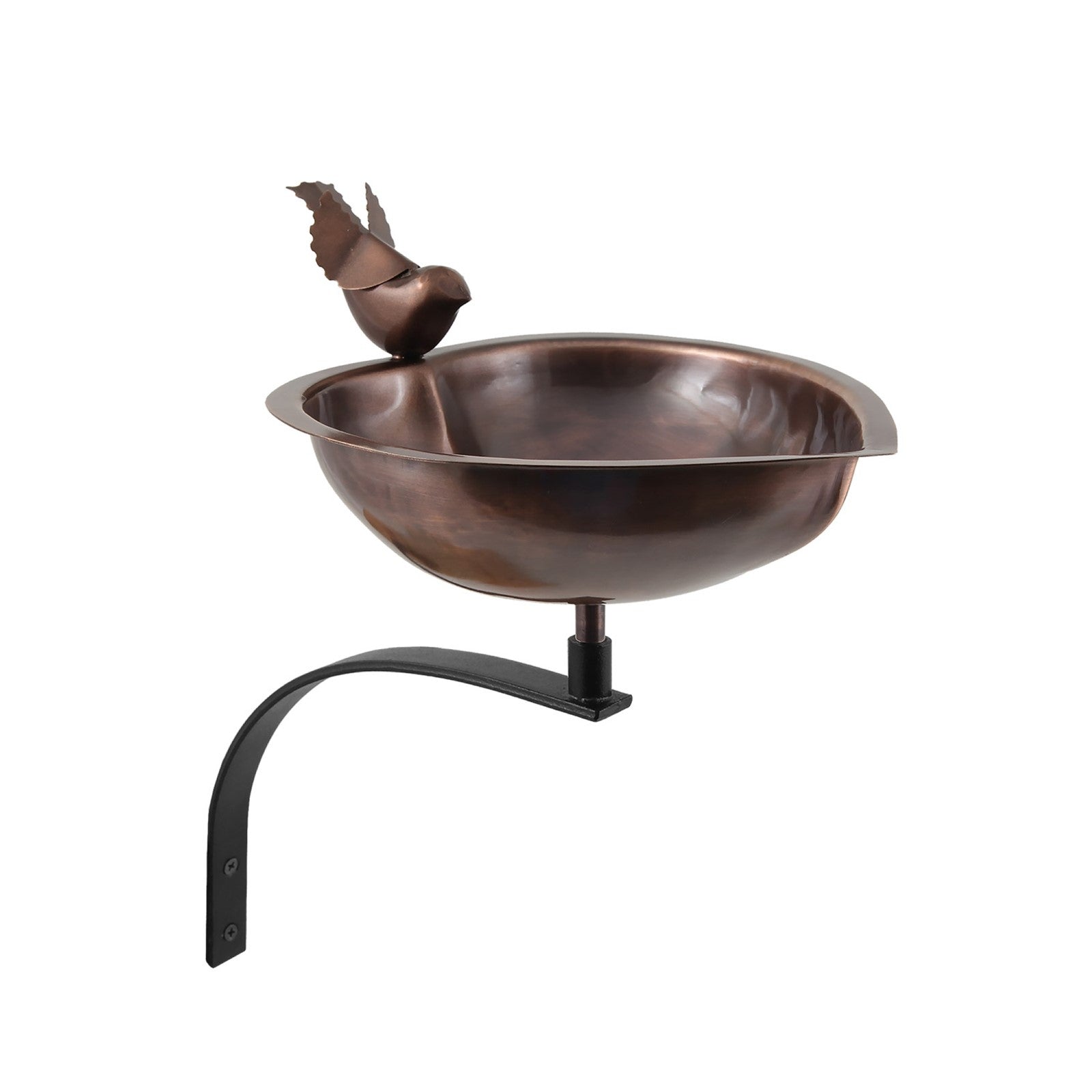 ACHLA Heart Shaped Birdbath with Wall Mount Bracket | Antique Copper Stainless Steel & Wrought Iron | Small Garden & Urban Patio | Model HBB-01-WM