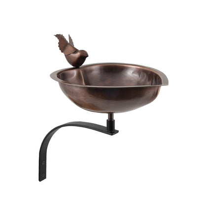 ACHLA Heart Shaped Birdbath with Wall Mount Bracket | Antique Copper Stainless Steel & Wrought Iron | Small Garden & Urban Patio | Model HBB-01-WM