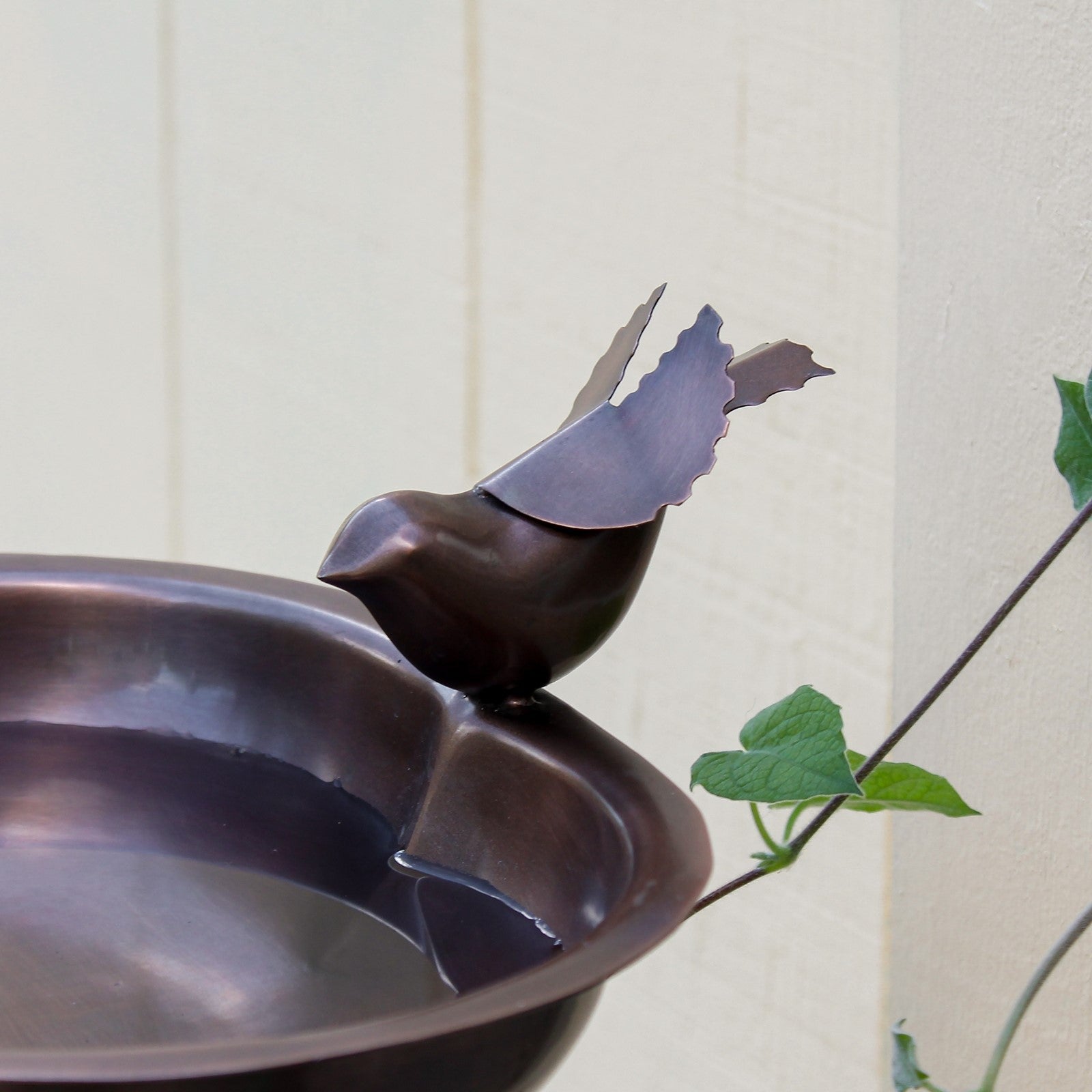 ACHLA Heart Shaped Birdbath with Wall Mount Bracket | Antique Copper Stainless Steel & Wrought Iron | Small Garden & Urban Patio | Model HBB-01-WM