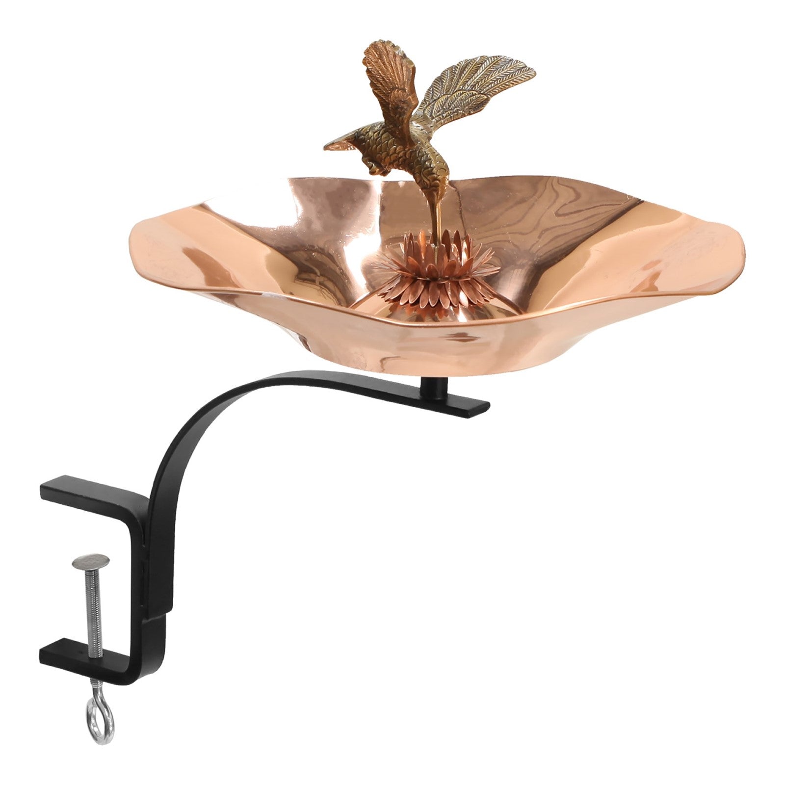 ACHLA Hummingbird Birdbath | Rail Mount Bracket Black Powdercoat | Porch & Deck Garden Decor | 20 x 14 x 17 in | Model HBBB-01-RM