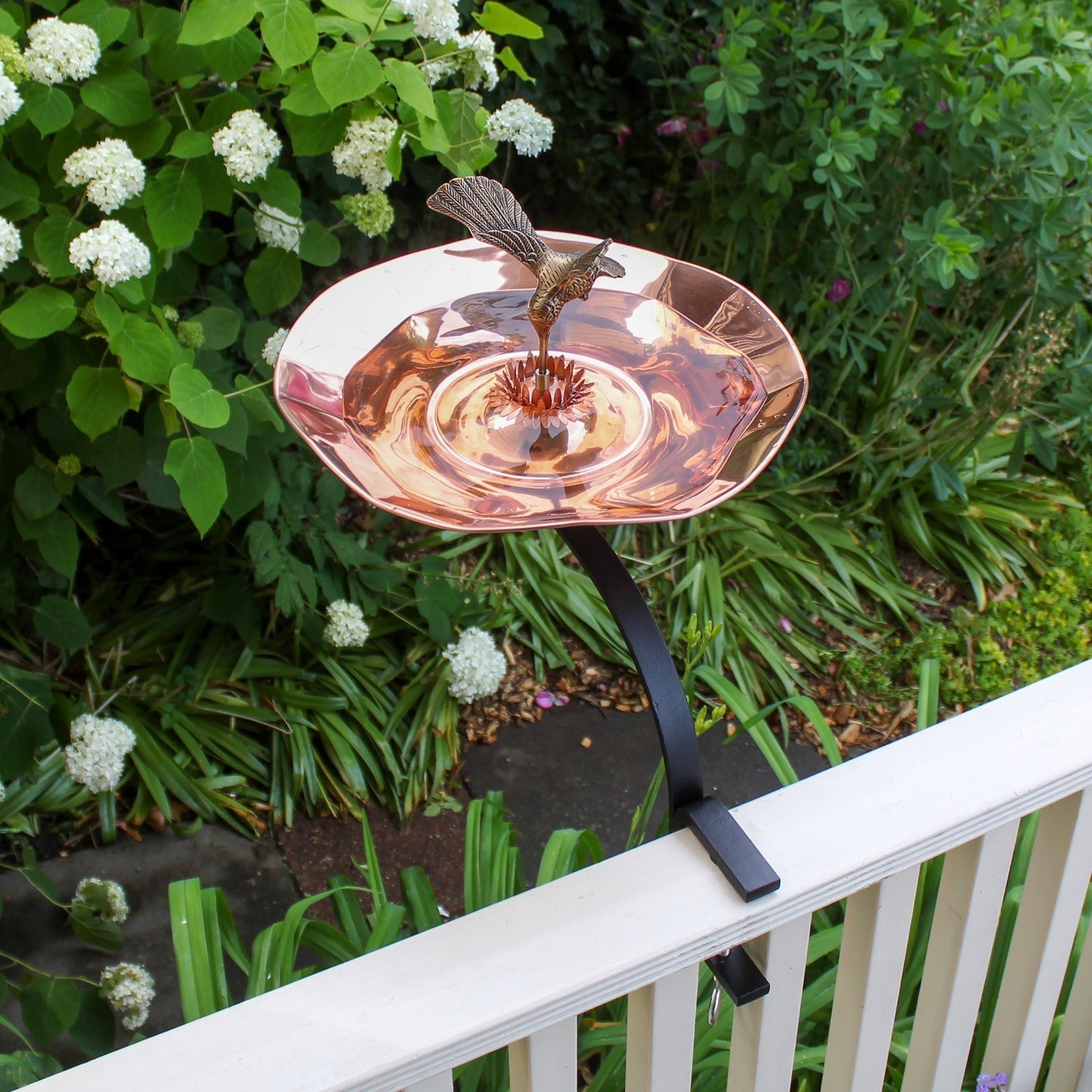 ACHLA Hummingbird Birdbath | Rail Mount Bracket Black Powdercoat | Porch & Deck Garden Decor | 20 x 14 x 17 in | Model HBBB-01-RM