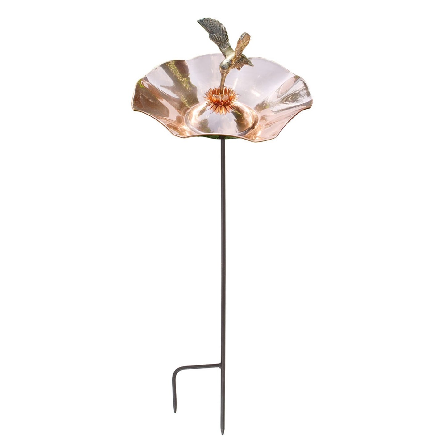 ACHLA Hummingbird Birdbath with Stand | Polished Brass and Copper | Garden & Patio Accent | 13.25 x 13.25 x 7 in | Model HBBB-01-S