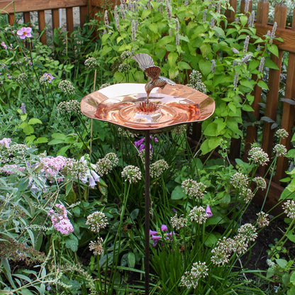 ACHLA Hummingbird Birdbath with Stand | Polished Brass and Copper | Garden & Patio Accent | 13.25 x 13.25 x 7 in | Model HBBB-01-S