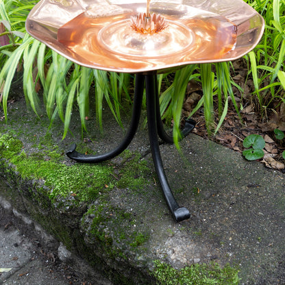 ACHLA Hummingbird Birdbath Tripod Stand | Polished Brass & Copper Flower-Shaped Bowl on Black Wrought Iron Base | Garden & Patio | Model HBBB-01-TR2