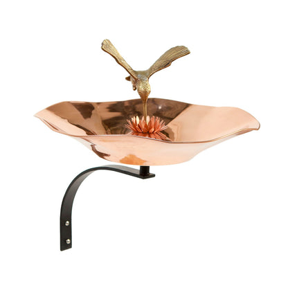 ACHLA Hummingbird Birdbath with Wall Mount Bracket | Polished Copper and Brass Outdoor Garden Decor | Patio & Small Garden | Model HBBB-01-WM