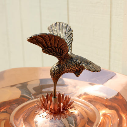 ACHLA Hummingbird Birdbath with Wall Mount Bracket | Polished Copper and Brass Outdoor Garden Decor | Patio & Small Garden | Model HBBB-01-WM
