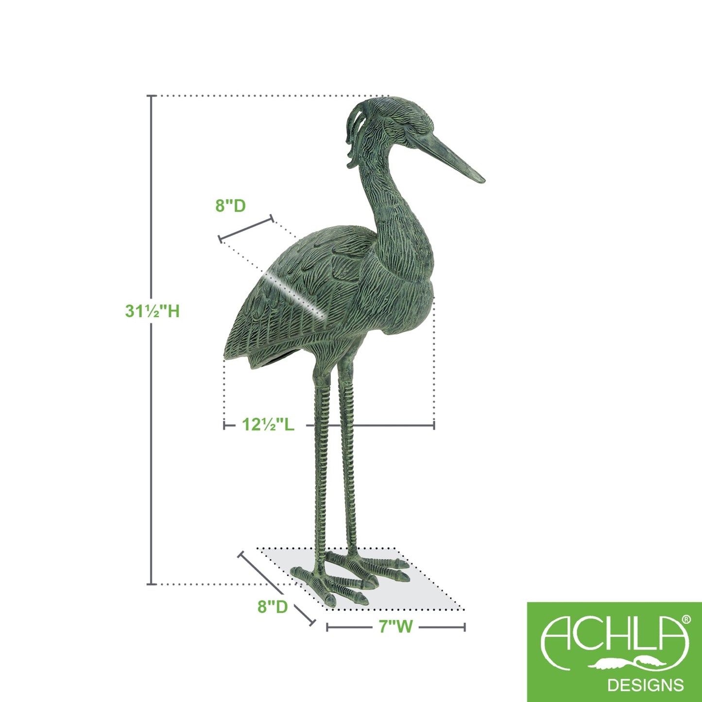 ACHLA Stately Blue Heron 31.5in Cast Aluminum Garden Ornament | Blue/Grey Verdi Finish | Patio & Garden Accent | 13 x 10 x 31.5 in | Model HSB-01
