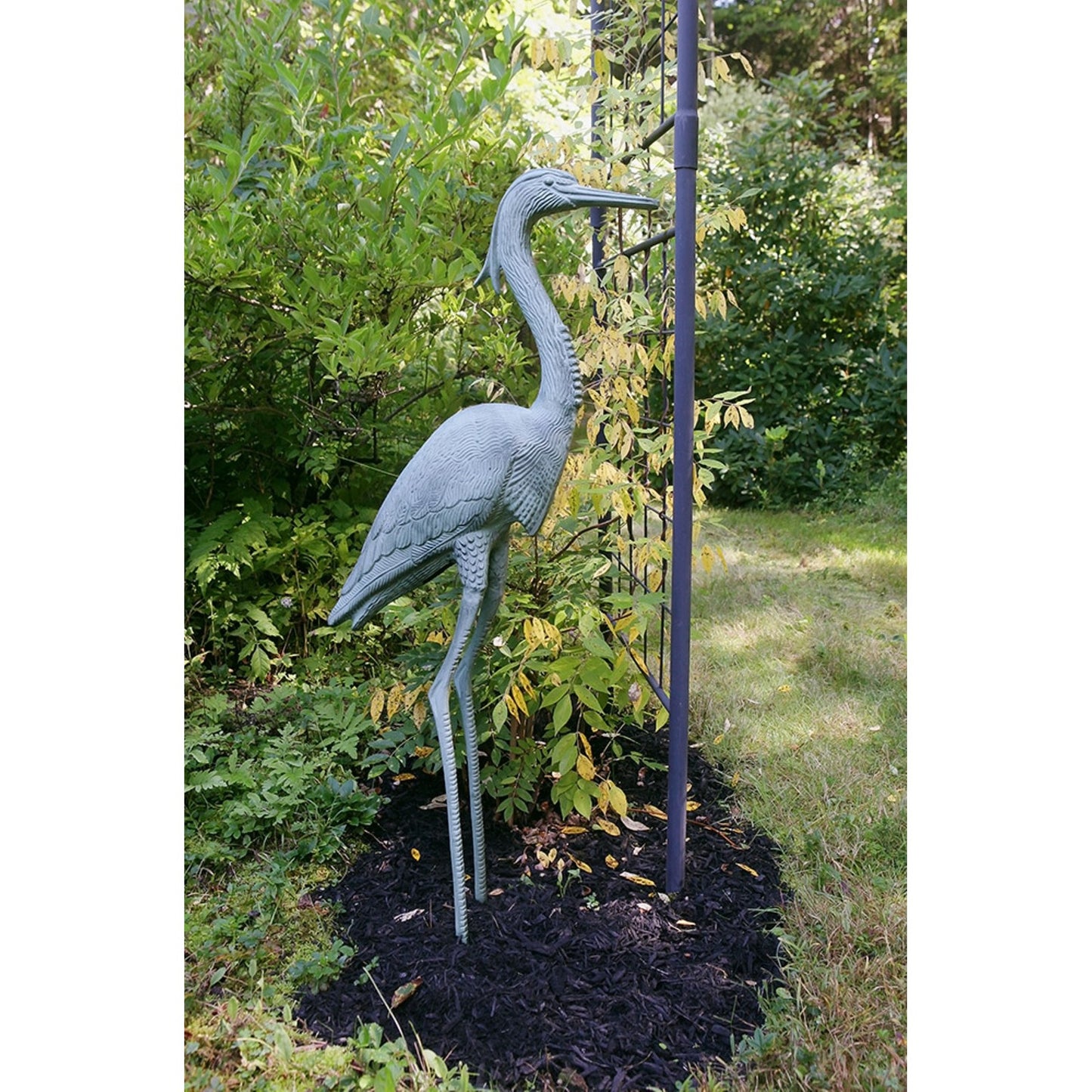 ACHLA Great Blue Heron 43in Tall Cast Aluminum Garden Sculpture | Blue/Grey Verdi Finish | Outdoor Patio & Lawn Decor | Model HSB-02