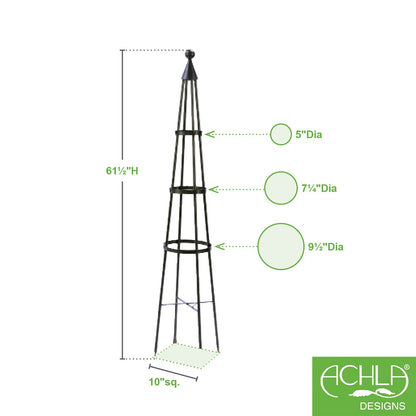 ACHLA Obelisk I 61in Garden Trellis | Wrought Iron Graphite Powder Coat | Outdoor Climbing Plant Support | 13 x 13 x 60 in | Model OBL-01