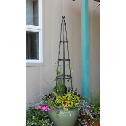 ACHLA Obelisk I 61in Garden Trellis | Wrought Iron Graphite Powder Coat | Outdoor Climbing Plant Support | 13 x 13 x 60 in | Model OBL-01