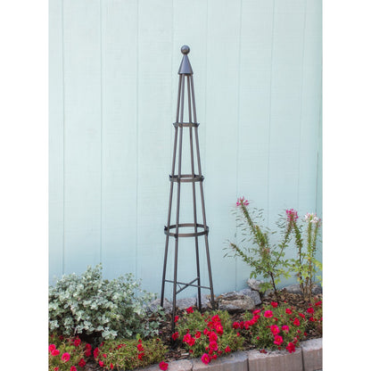 ACHLA Obelisk I 61in Garden Trellis | Wrought Iron Graphite Powder Coat | Outdoor Climbing Plant Support | 13 x 13 x 60 in | Model OBL-01