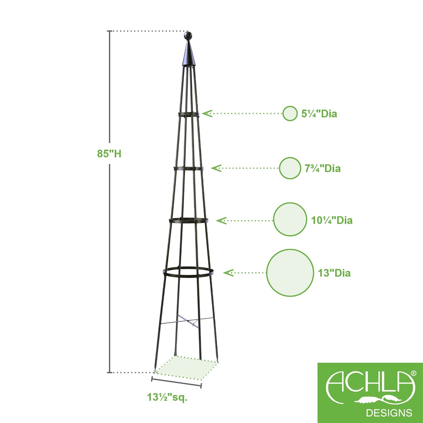 ACHLA Obelisk II 84in Garden Trellis | Wrought Iron Graphite Powder Coat | Outdoor Climbing Plant Support & Garden Decor | Model OBL-02
