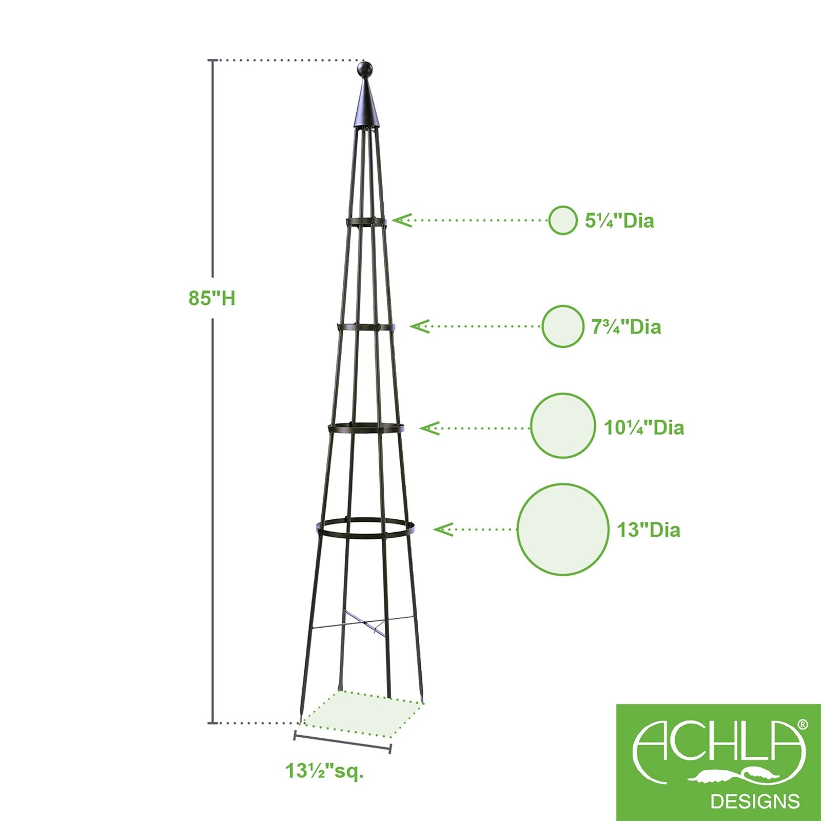 ACHLA Obelisk II 84in Garden Trellis | Wrought Iron Graphite Powder Coat | Outdoor Climbing Plant Support & Garden Decor | Model OBL-02
